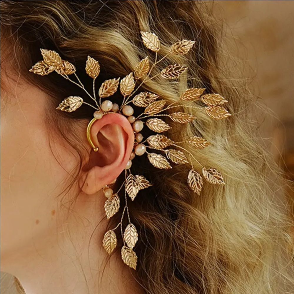 Free People Gold Leaf Ear Cuff with Pearls
